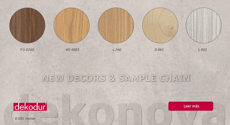 Tableros laminados en unicolor, aspecto madera y piedra